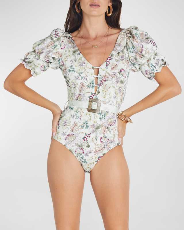 Lotus Kristina Puff-Sleeve One-Piece Swimsuit